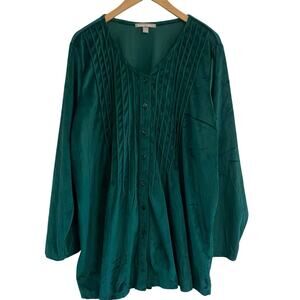 Woman Within Green Velour Pleated Tunic Top  Plus Size 1X Holiday Office